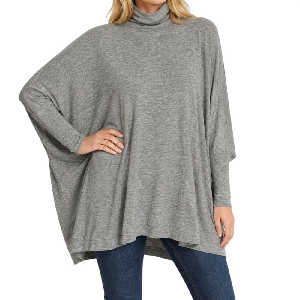 We The Free People Size S Tunic Top Oversized Dolman Wool Blend Turtleneck Terry